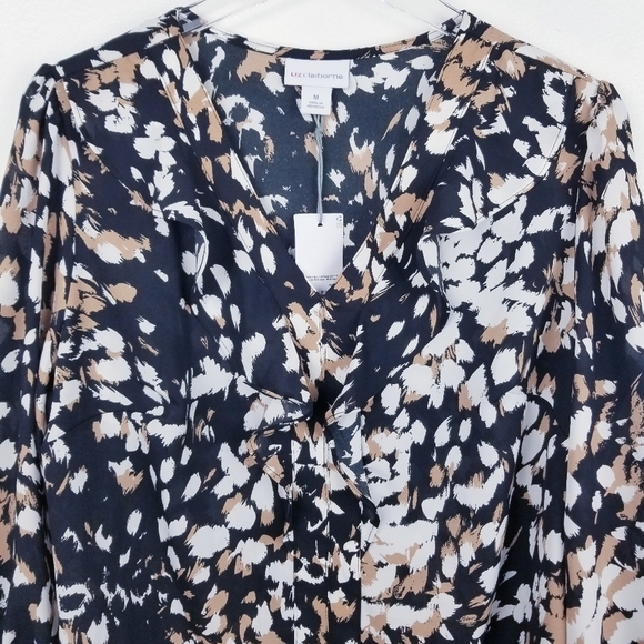 Liz Claiborne Black Cheetah Ruffle Blouse NWT, size Medium - Picture 5 of 8
